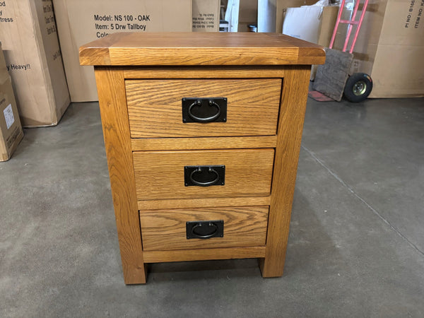 Oak 3 Drawer Bedside Table