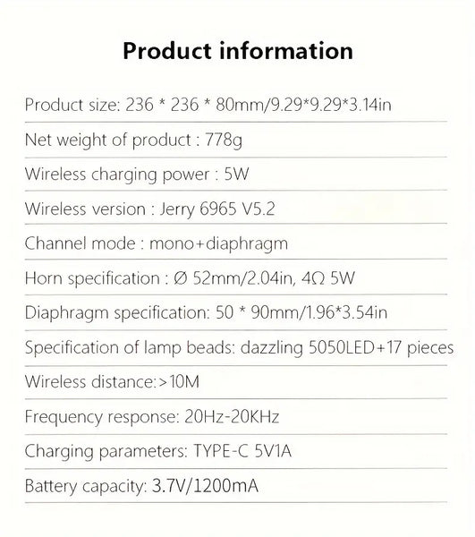 Wireless Speaker | Wireless Charging | 6 Light Modes