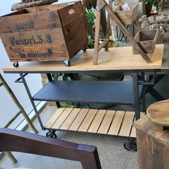 Wooden Cart/Trolley With Metal Frame & Wheels