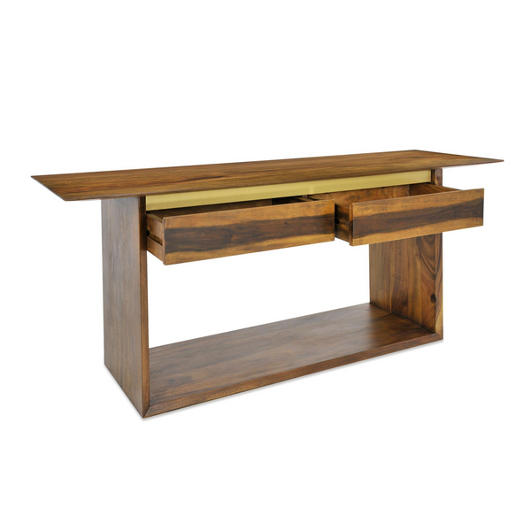 Mango Wood Console Table with Brass Strip