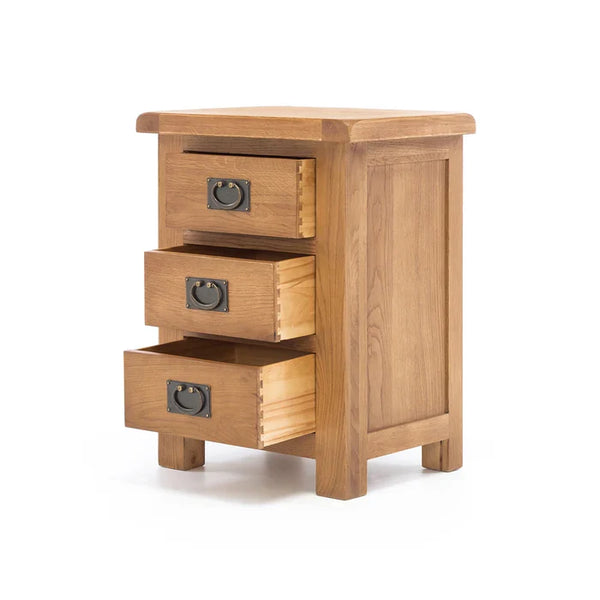 Oak 3 Drawer Bedside Table