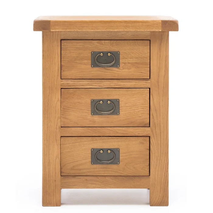 Oak 3 Drawer Bedside Table