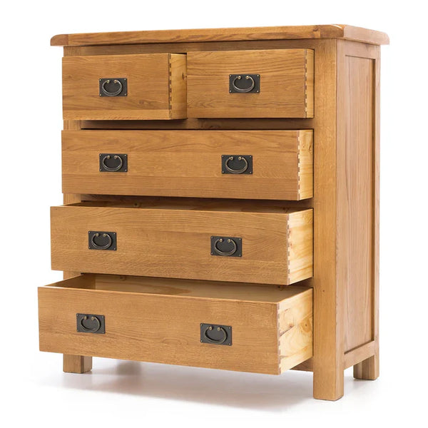 Oak 5 Drawer Tallboy