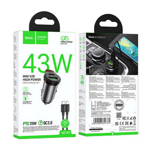 43W PD+QC Super Fast Car Charger w/ Mini Size, C to C Cable Included