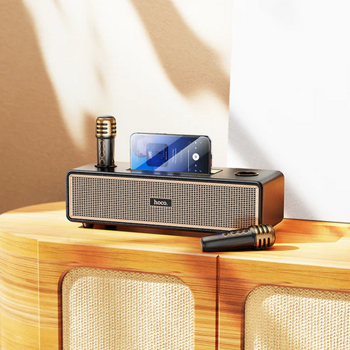 Classic Stylish Bluetooth Speaker w/ 2 Wireless Microphone & Phone Holder