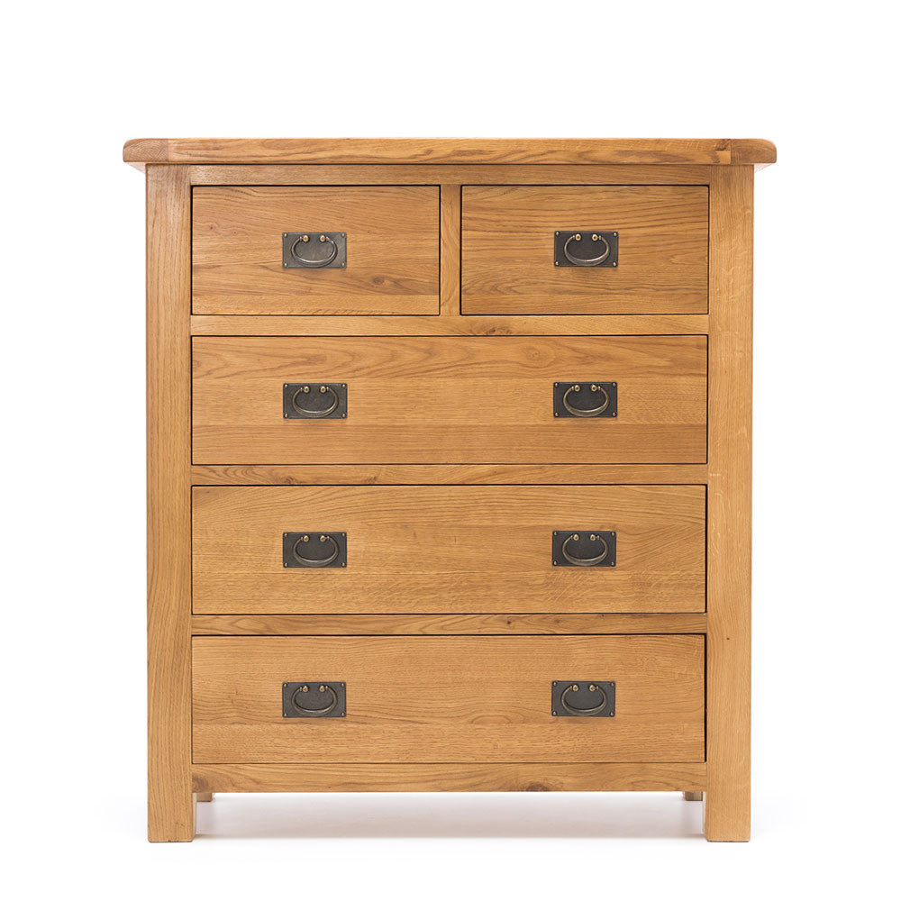 Oak 5 Drawer Tallboy