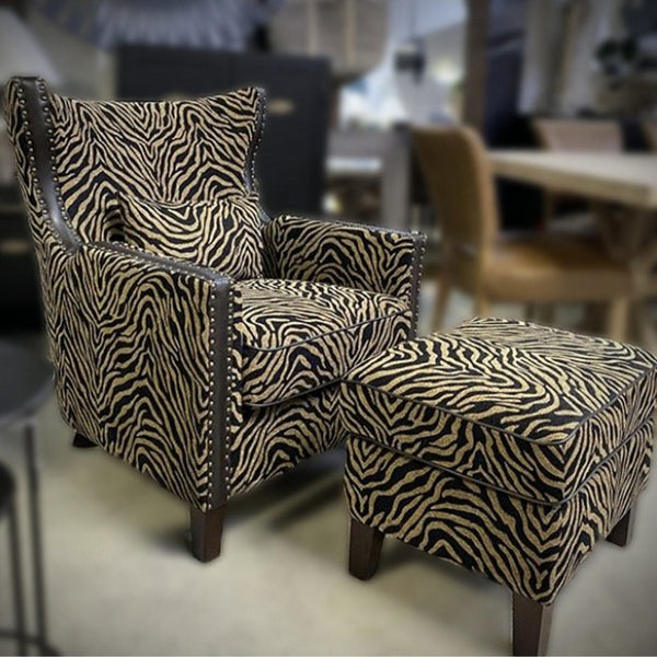 Occasional Arm Chair with Ottoman - Zebra Print