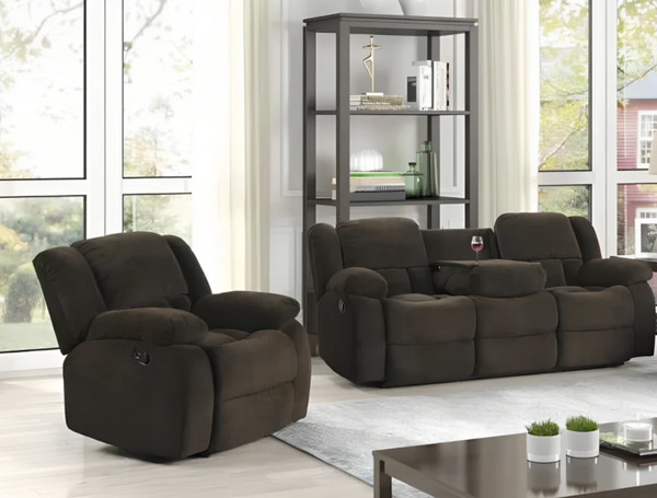 Mila Brown Fabric 3RR + R Recliner Suite